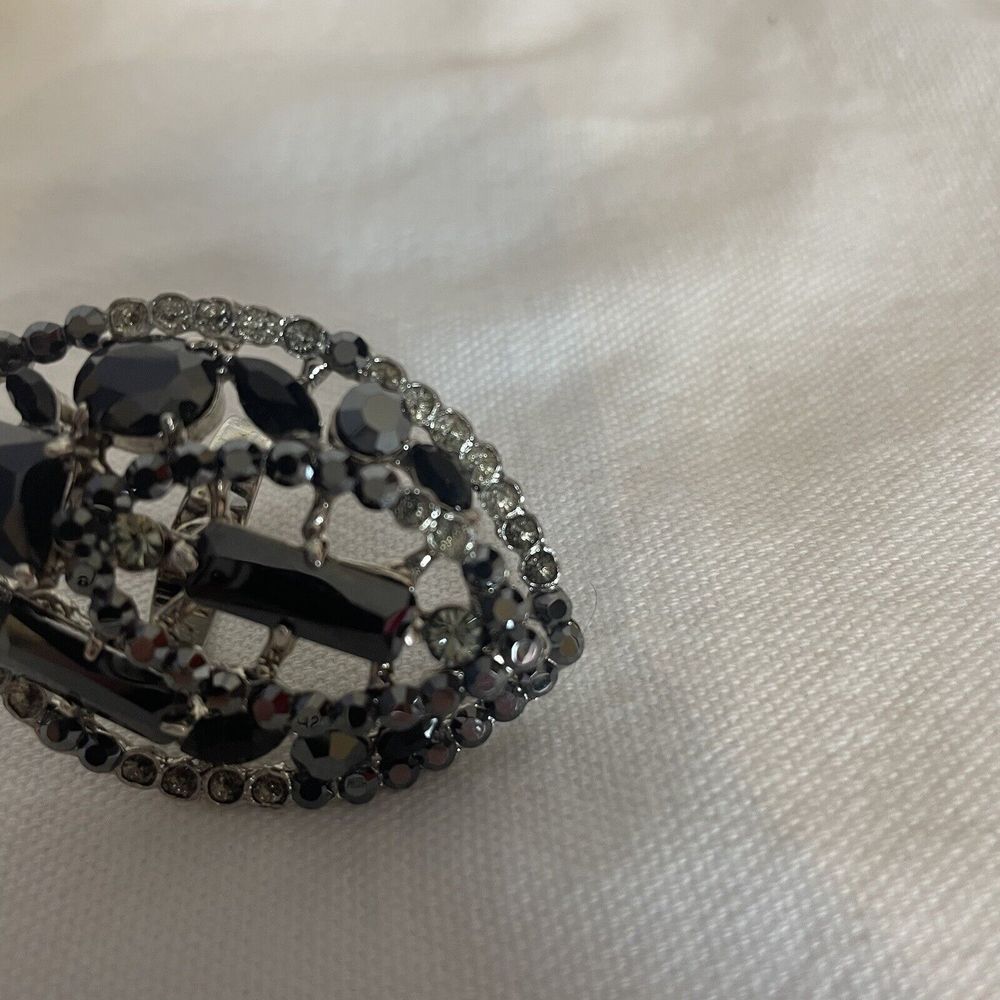 Ladies Classic Vintage Oval Black Onyx Stone Open Adjustable Ring Band Jewelry - Picture 3 of 6